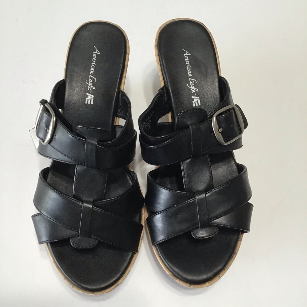 American Eagle strapping platform wedge summer size 7.5 W new with tags black